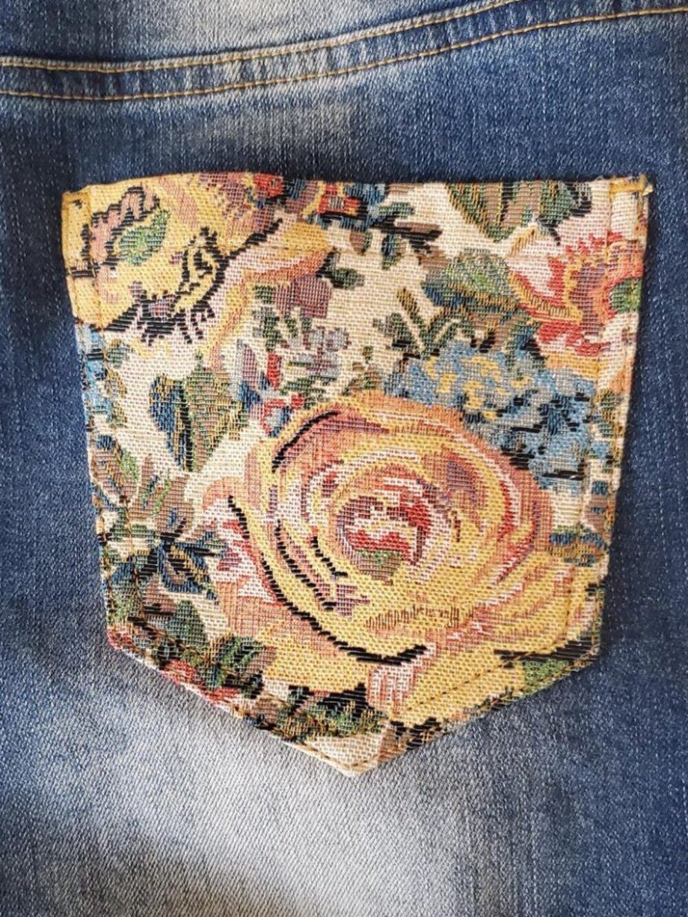 Silk & Lace Floral Tapestry Flare Jeans Cotton Denim Tall Inseam 34" - Picture 7 of 17